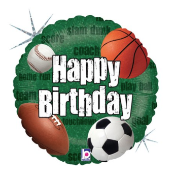 Folienballon - Happy Birthday, alle Sportarten - ø 46cm